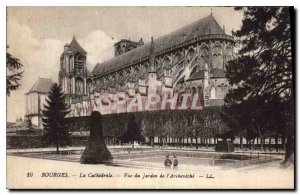 Old Postcard The Cathedral of Bourges Archeveche Garden View