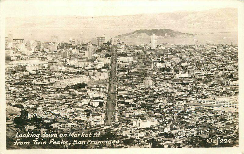 Aerial View Market Street San Francisco California 1920s Postcard 3128