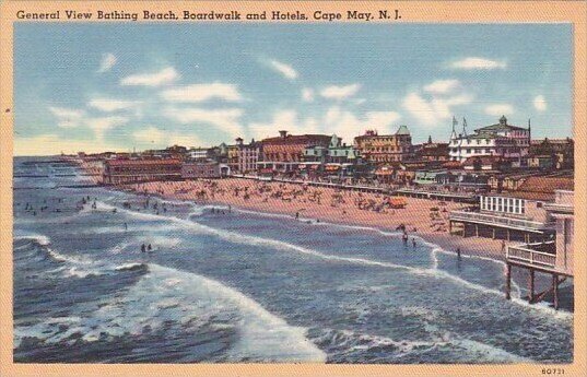 General View Bathing Beach Boardwalk And Hotels Cape May New Jersey