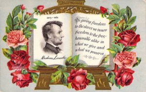 Beautiful Embossed, Lincoln Centennial, Roses, Slave Msg Patriotic, Old Postcard