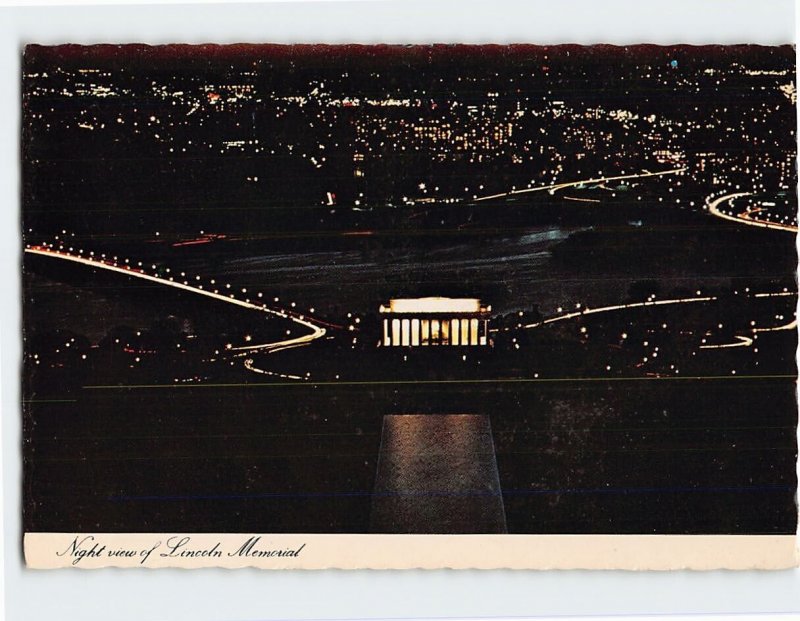 Postcard Night view of Lincoln Memorial, Washington, District of Columbia