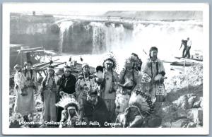 INDIANS in COSTUME at CELILO FALLS OR ANTIQUE REAL PHOTO POSTCARD RPPC