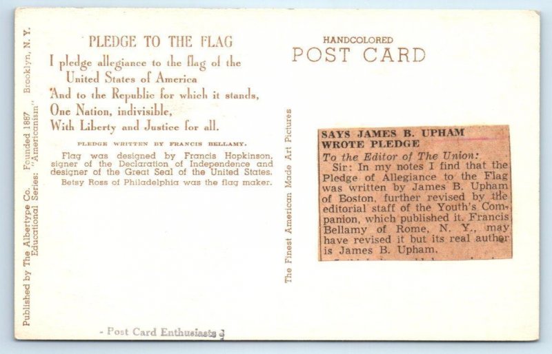 WASHINGTON D.C. ~ U.S. Capitol & Flag PLEDGE ALLEGIANCE Handcolored  Postcard