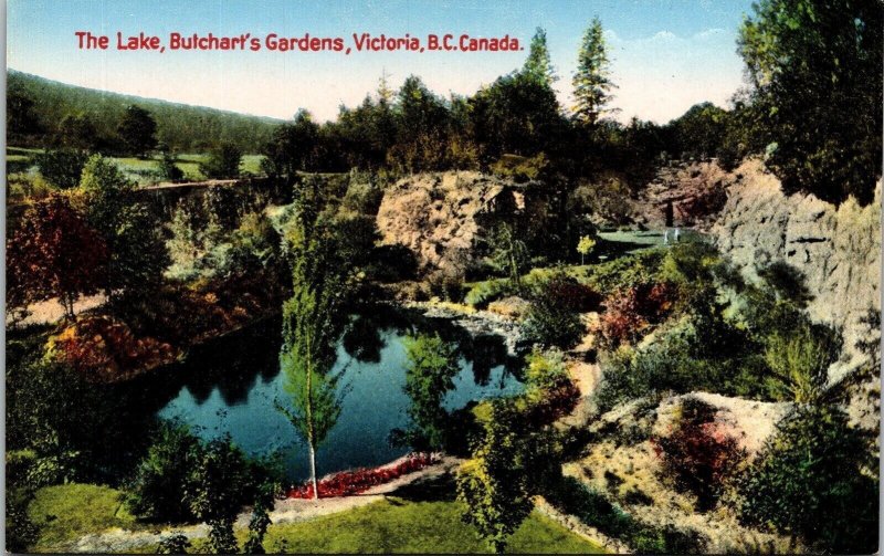 Lake Butcharts Gardens Victoria BC Canada Antique Postcard DB UNP Unused