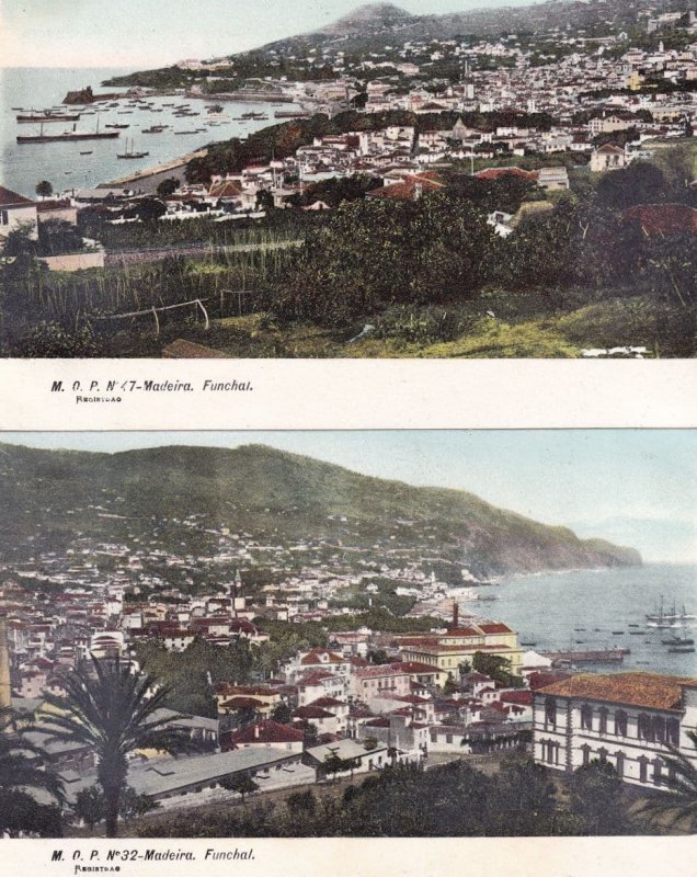 Madeira Funchal Spectacular 2x Antique Spanish Aerial Postcard