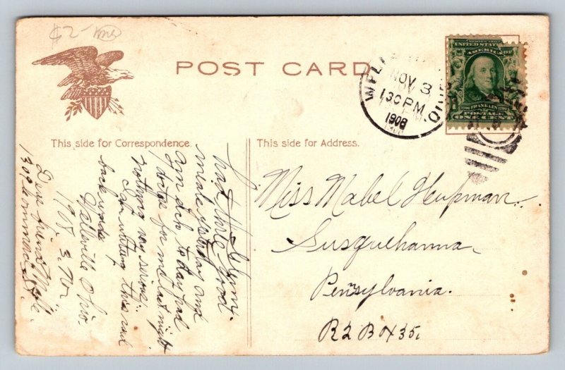 1908  Man Heading out Fishing  Pretty Women    Postcard