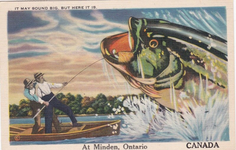 Canada Ontario Minden Fishing Exageration Men Catching Huge Fish 1939 sk7197