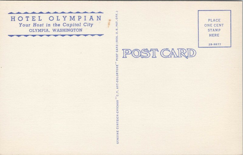 Olympia WA Hotel Olympian Washington Unused Linen Postcard G24 