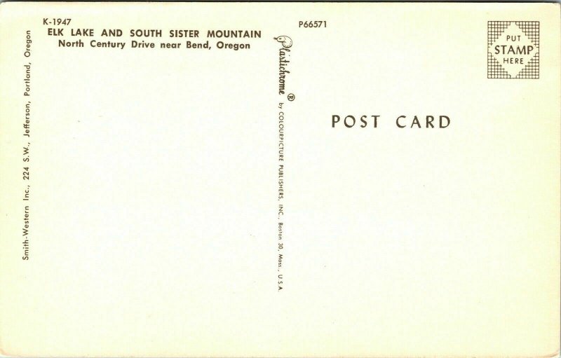 Elk Lake South Sister Mountain Bend Oregon OR Postcard Plastichome VTG UNP 