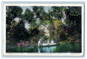 c1910's Spot Lake Canoeing Winnipesaukee Center Harbor NH Handcolored Postcard