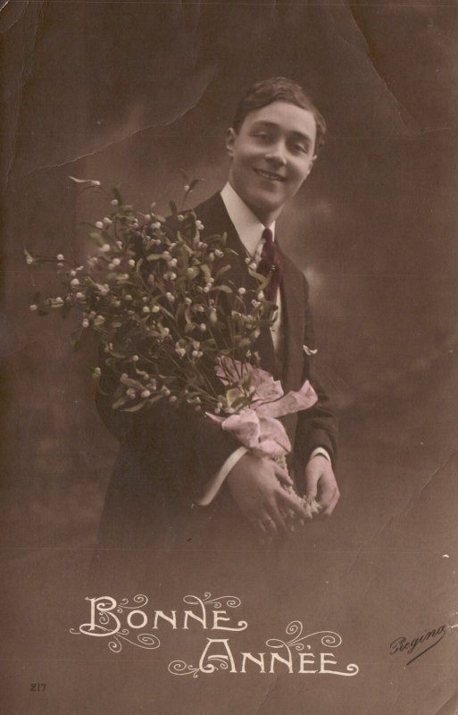 Vintage Postcard 1910's Bonne Annee Happy New Year Greetings Card Gentleman