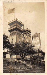 RPPC IRISH HILLS Lenawee County, Michigan Gray Tower Vintage Photo Postcard 1928