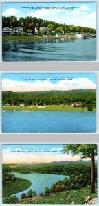 3 Postcards ROCKAWAY BEACH, Lake Taneycomo MO ~ LAKEFRONT, Cedar Point c1940s