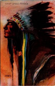CHIEF EAGLE FEATHER Artist Signed H.H. Tammen Native American Postcard JN6