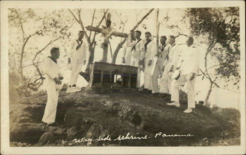 Way Side Shrine Panama Sailors c1920 Real Photo Postcard