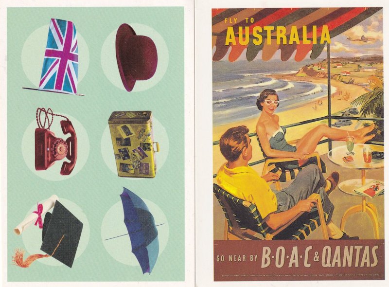 BOAC & Qantas Fly To Australia Melbourne University 2x Advertising Postcard