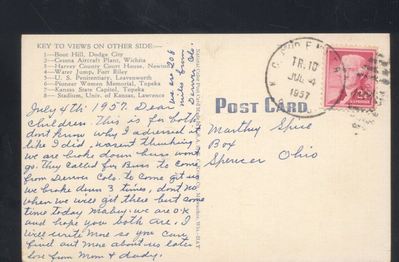 NORTH KANSAS STATE MAP VINTAGE LINEN POSTCARD