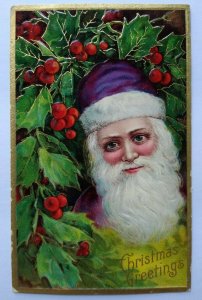 Santa Claus Vintage Christmas Postcard Purple Coat Embossed Series 1480 Germany 