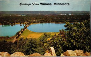 Aerial View, Greetings from Winona MN c1970 Vintage Postcard A64