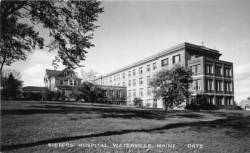 Waterville ME Sister's Hospital Old Cars RPPC Real Photo Postcard