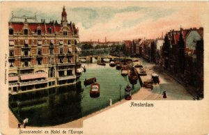 CPA AK AMSTERDAM Binnenamstel en Hotel de l'Europe. NETHERLANDS (624565)
