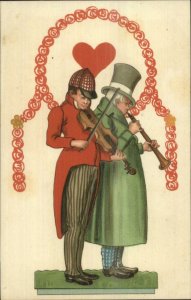 Art Deco - Well-Dressed Men Playing Music Violin Bassoon? c1910 Postcard