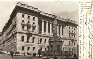 Vintage Postcard 1900s Courthouse Battle Monument Baltimore Maryland MD