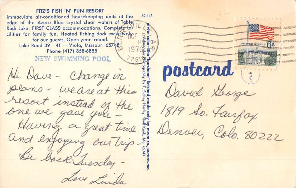 Viola Missouri Fitz Fish N Fun Resort Multiview Vintage Postcard K96002