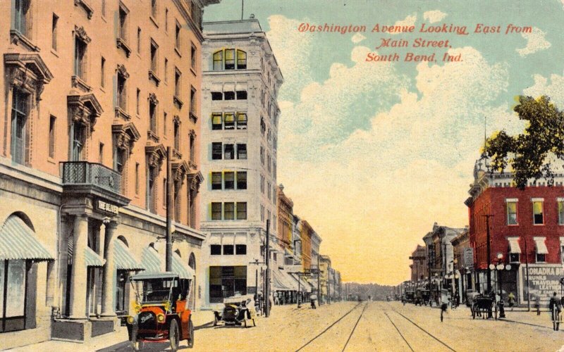 Postcard Washington Avenue East from Main Street in South Bend, Indiana