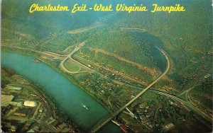 Charleston Exit WEst Virginia Turnpike Aerial View Postcard VTG Boys Town Stamp 