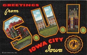 H68/ Iowa City Postcard Linen State University Large Letter Greetings 21