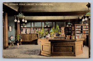 J90/ Watertown Wisconsin Postcard c1910 Interior Public Library  533