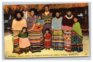 Vintage 1940s Postcard Seminole Family Tropical Hobbyland Indian Village Miami