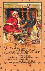 Christmas Poem Red Robed Santa Claus Filling Stockings Raphael Tuck Postcard