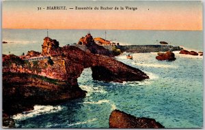 Ensemble Du Rocher De La Vierge Biarritz France Bay Rock Formation Postcard