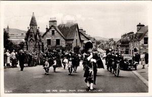 Pitlochry Scotland The Pipe Band Main Street Postcard A24