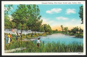 Men Fishing Channel West Bank Grand Lake Celina Ohio Unused c1940