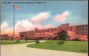 New Tuberculosis Hospital Tampa Florida American Flag Linen Postcard K10