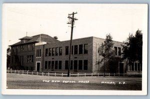 Marion South Dakota SD Postcard RPPC Photo The New School House Dirt Road c1910s