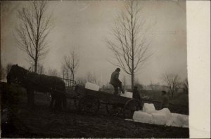 Ice Industry Large Blocks Horse Wagon c1910 Real Photo Postcard #2