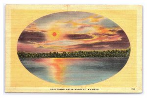 Postcard Greetings From Kinsley Kansas Sunset Over Lake c1941 Postmark