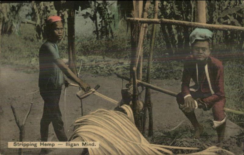 Native Philippines Men Stripping Hemp Labor Iligan Mind Publ Manila Postcard