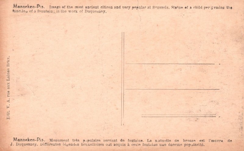 Postcard 1910's Manneken-Pis. Statue of a Nude Child Fountain Brussels Belgium