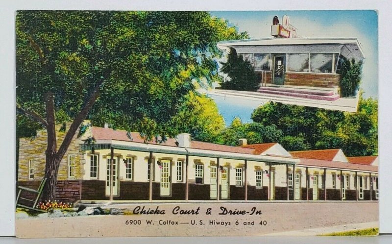 Lakewood Colorado CHIEKA COURT and DRIVE-IN Colfax / Hwy 40 Postcard K7
