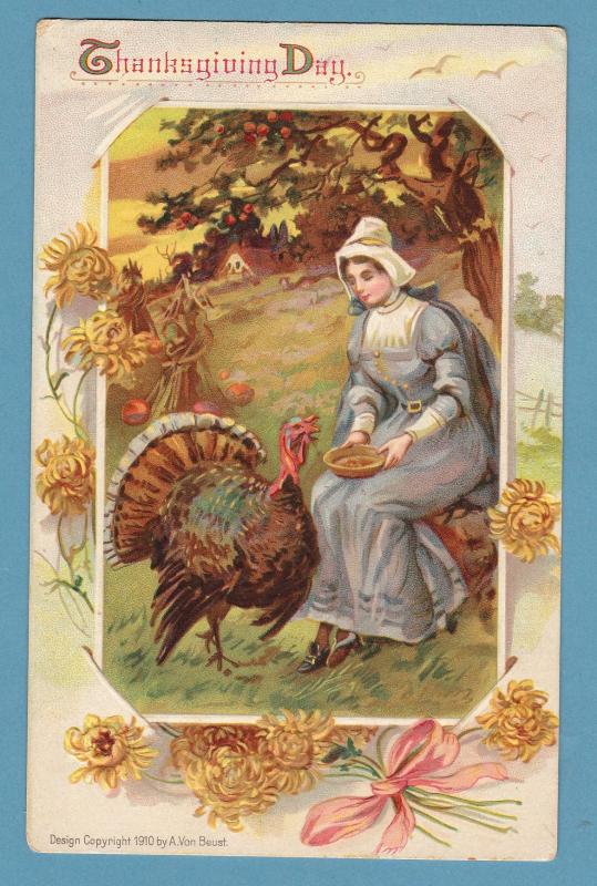 Thanksgiving Day Embossed Postcard Holiday Vintage / Antique