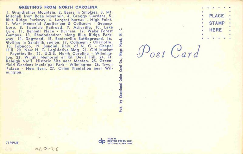 North Carolina Map postcard