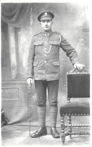 British Soldier Militia Horsham England Chair & Cane, Real Photo Postcard