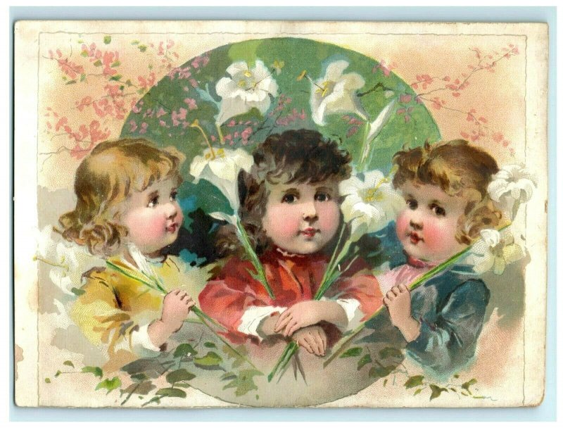 1880s-90s Easter Lion Coffee Woolson Spice Co. Children Lilies Angel Fab! *D