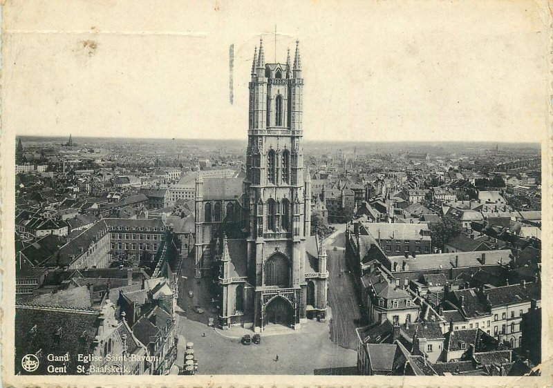 Postcard Belgium Gent St Bavon Church cityscape panorama