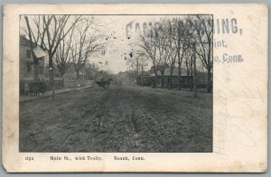 NOANK CT MAIN STREET w / TROLLEY ANTIQUE POSTCARD